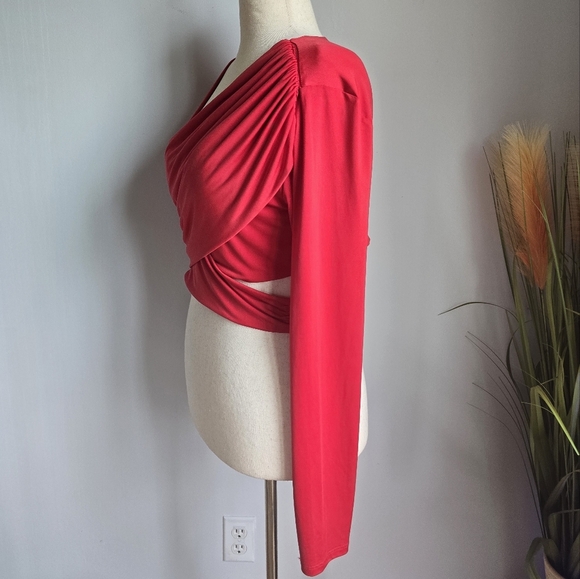 Revolve x H:ours Cherry Red Cyn Crop Wrap Cut-out Top Asymmetric, Womens SZ XL - Picture 6 of 12